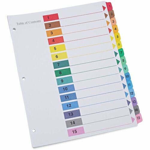 Universal Index Divider - 15 Printed Side Tab(s) - Digit - 1-15, Table of Contents - 8.5" Divider Width x 11" Divider Length - Letter - 3 Hole Punched - White Paper Divider - Assorted Paper Tab(s) - 30% Recycled - Double-sided, Mylar Reinforced Edge, Lami
