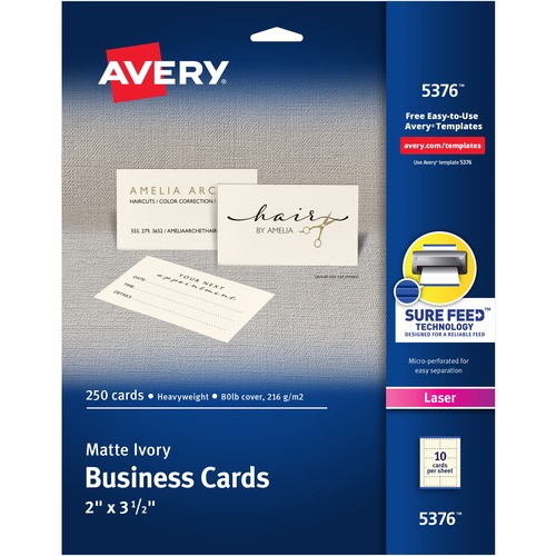 Avery® Laser Business Card - Ivory - 79 Brightness - A8 - 2" x 3 1/2" - 80 lb Basis Weight - 216 g/m² Grammage - 25 Sheet