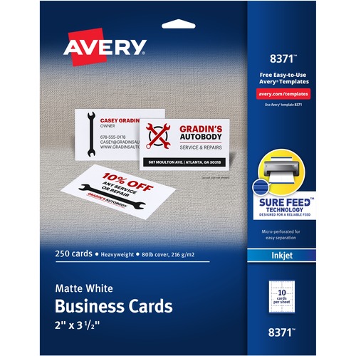 Avery® Inkjet Business Card - White - 97 Brightness - A8 - 2" x 3 1/2" - 80 lb Basis Weight - 216 g/m² Grammage - Matte - 25 Sheet