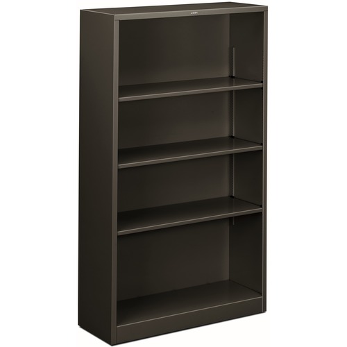 HON Brigade Steel Bookcase | 4 Shelves | 34-1/2"W | Charcoal Finish - 4 Shelf(ves) - 59" Height x 34.5" Width x 12.6" Depth - Adjustable Shelf, Reinforced, Welded, Durable, Compact - Steel