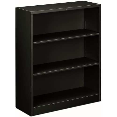 HON Brigade Steel Bookcase | 3 Shelves | 34-1/2"W | Black Finish - 41" Height x 34.5" Width x 12.6" Depth - Adjustable Shelf, Reinforced, Welded, Durable, Compact - Steel - 1 Each
