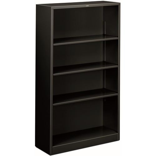 HON Brigade Steel Bookcase | 4 Shelves | 34-1/2"W | Black Finish - 4 Shelf(ves) - 59" Height x 34.5" Width x 12.6" Depth - Adjustable Shelf, Reinforced, Welded, Durable, Compact - Steel - 1 Each
