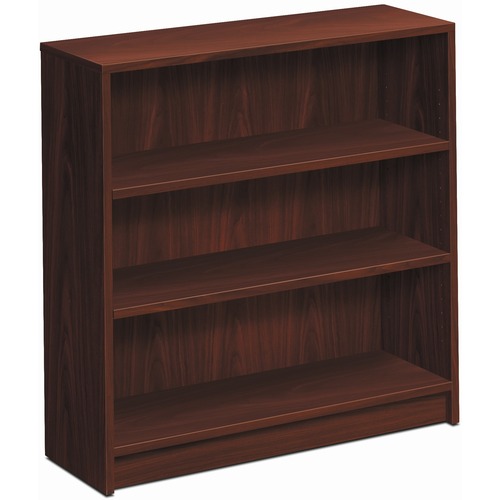 HON 1870 Series Bookcase | 3 Shelves | 36"W | Mahogany Finish - 3 Shelf(ves) - 36" Height x 36" Width x 11.5" Depth - Abrasion Resistant, Leveling Glide, Sturdy, Scratch Resistant, Spill Resistant, Stain Resistant - 42% Recycled - Laminate - Mahogany - Pa