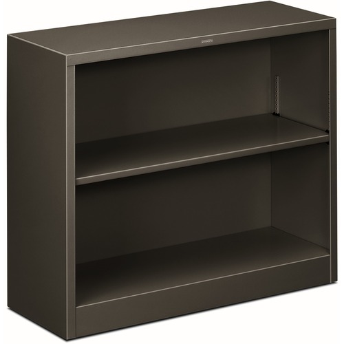 HON Brigade Steel Bookcase | 2 Shelves | 34-1/2"W | Charcoal Finish - 29" Height x 34.5" Width x 12.6" Depth - Adjustable Shelf, Reinforced, Welded, Durable, Compact - Steel