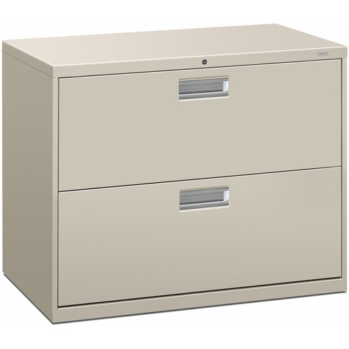 HON Brigade 600 H682 Lateral File - 36" x 18" x 28.4" - 2 Drawer(s) - Finish: Light Gray - Lockable, Heavy Duty, Glide, Removable Lock - For File Storage, Workstation, Office, Desk