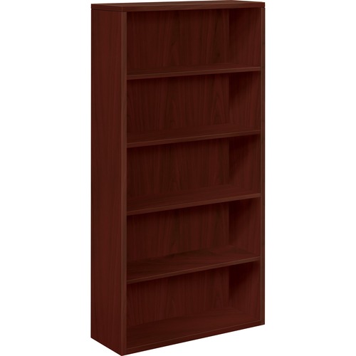 HON 105535 Bookcase - 36" x 13" x 1.1" x 71" - 5 Shelve(s) - Cove Edge - Material: Particleboard - Finish: Laminate, Mahogany - Scratch Resistant, Wear Resistant, Spill Resistant - For Office