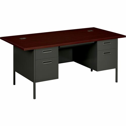 HON Metro Classic HP3276 Pedestal Desk - 72" x 36"29.5" - 5 x Box, File Drawer(s) - Double Pedestal - Square Edge - Finish: Charcoal - Glide, Scratch Resistant, Spill Resistant, Stain Resistant, Liquid Resistant, Durable, Sturdy - For File Storage, Office