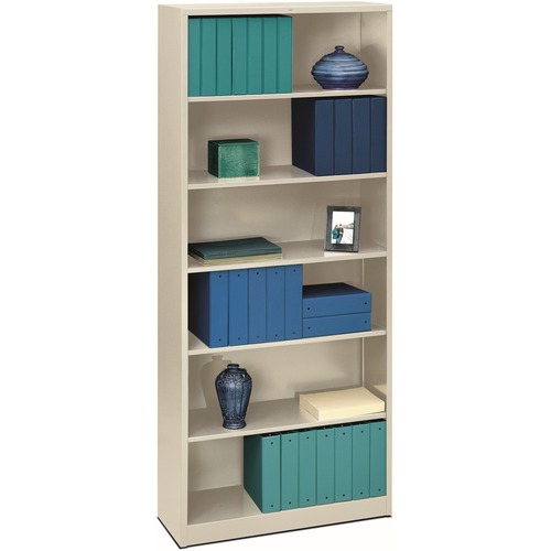 HON Brigade Steel Bookcase | 6 Shelves | 34-1/2"W | Light Gray Finish - 6 Shelf(ves) - 81.1" Height x 34.5" Width x 12.6" Depth - Adjustable Shelf, Reinforced, Welded, Durable, Compact - Steel - 1 Each