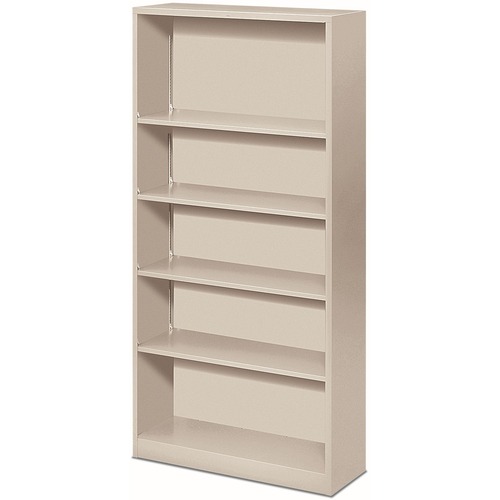 HON Brigade Steel Bookcase | 5 Shelves | 34-1/2"W | Light Gray Finish - 5 Shelf(ves) - 71" Height x 34.5" Width x 12.6" Depth - Adjustable Shelf, Reinforced, Welded, Durable, Compact - Steel