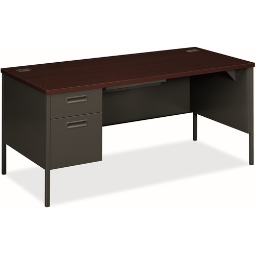 HON Metro Pedestal Desk - 66" x 30"29.5" , 1" Top - 2 x Box, File, Storage Drawer(s) - Double Pedestal on Left Side - Material: Steel - Finish: Mahogany Laminate, Charcoal