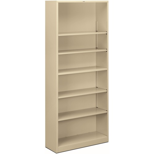 HON Brigade Steel Bookcase | 6 Shelves | 34-1/2"W | Putty Finish - 6 Shelf(ves) - 81.1" Height x 34.5" Width x 12.6" Depth - Adjustable Shelf, Reinforced, Welded, Durable, Compact - Steel
