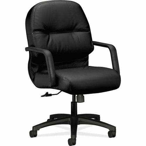 HON Pillow-Soft Chair - Black Leather Seat - Black Leather Back - Black Frame - Mid Back - 5-star Base - Black