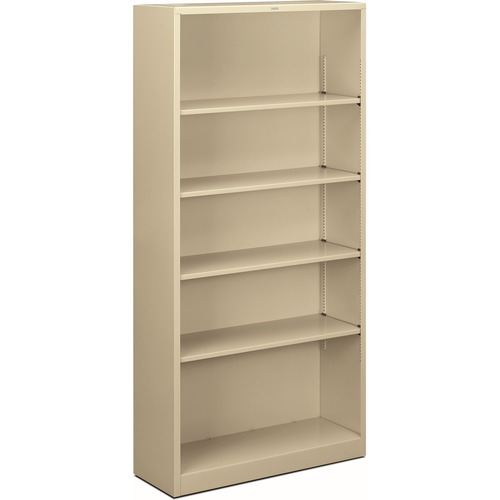 HON Brigade Steel Bookcase | 5 Shelves | 34-1/2"W | Putty Finish - 71" Height x 34.5" Width x 12.6" Depth - Adjustable Shelf, Reinforced, Welded, Durable, Compact - Steel