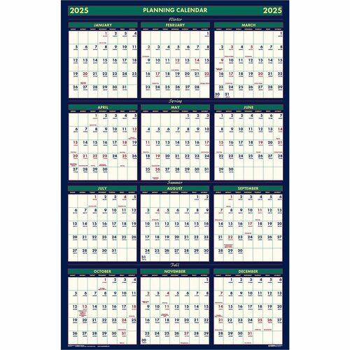 House of Doolittle Eco-friendly 18 Month Laminated Wall Calendar - Julian Dates - Weekly, Daily, Yearly - 18 Month - July 2023 - June 2024 - 24" x 37" Sheet Size - 1" x 1.50" Block - Multi - Paper - Laminated, Erasable - 1 Each