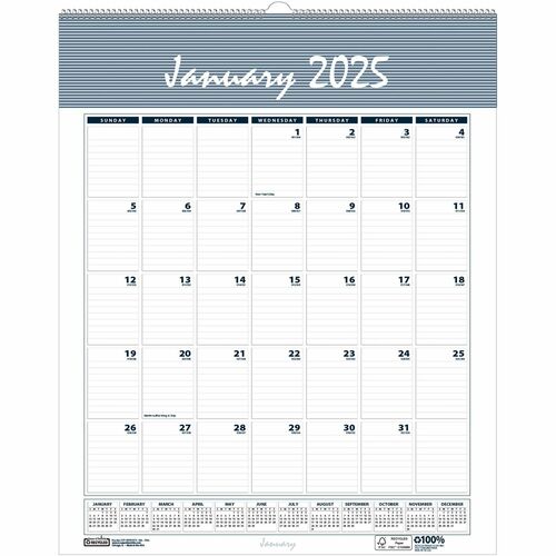 House of Doolittle Bar Harbor 12-Month Wall Calendar - Julian Dates - Monthly - 1 Year - January 2024 - December 2024 - 1 Month Single Page Layout - 15 1/2" x 22" Sheet Size - 1.88" x 3" Block - Wire Bound - Blue, Gray - Paper - Reference Calendar, Eyelet