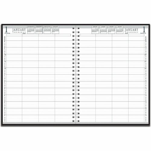 House of Doolittle 8-Person Group Daily Appointment Book - Julian Dates - Daily - 1 Year - January 2020 to December 2020 - 8:00 AM to 7:45 PM - Quarter-hourly - 1 Day Double Page Layout - 8" x 11" Sheet Size - Wire Bound - Paper, Leather - Black Cover - 2