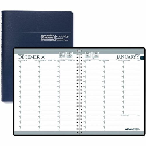 House of Doolittle Blue Professional Weekly Planner - Julian Dates - Weekly - 1 Year - January 2024 - December 2024 - 7:00 AM to 8:45 PM - Quarter-hourly - 1 Week Double Page Layout - 8 1/2" x 11" Sheet Size - Simulated Leather, Paper - Blue CoverAppointm