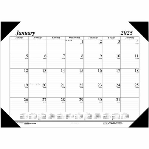House of Doolittle Economy Refillable Desk Pad - Julian Dates - Monthly - 12 Month - January 2024 - December 2024 - 1 Month Single Page Layout - 22" x 17" Sheet Size - 2.88" x 2.25" Block - Desk Pad - White, Black - Leatherette - 1 Each