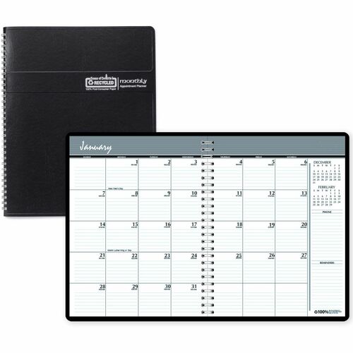 House of Doolittle Expense Log/Memo Page Monthly Planner - Julian Dates - Monthly - 14 Month - December 2023 - January 2025 - 1 Month Double Page Layout - 6 7/8" x 8 3/4" Sheet Size - 1.50" x 1.50" Block - Wire Bound - Simulated Leather, Paper - Black Cov