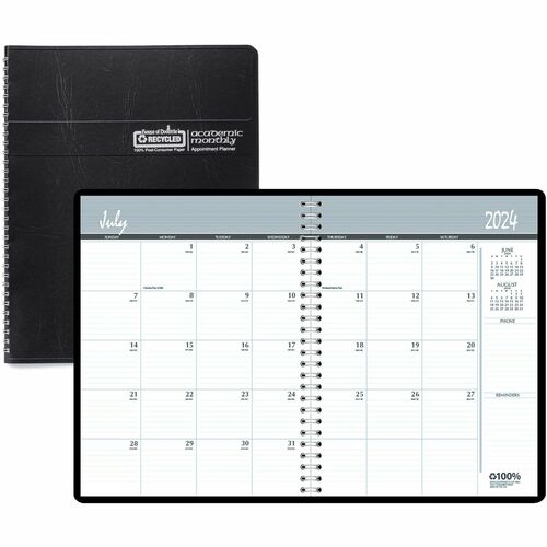 House of Doolittle 14-month Academic Monthly Planner - Academic - Julian Dates - Monthly - 14 Month - July 2023 - August 2024 - 1 Month Double Page Layout - 8 1/2" x 11" Sheet Size - 2.13" x 1.88" Block - Wire Bound - Simulated Leather - Black CoverNotes 