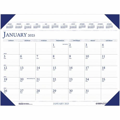 House of Doolittle Eco-friendly Executive Calendar Desk Pad - Julian Dates - Monthly - 1 Year - January 2024 - December 2024 - 1 Month Single Page Layout - 24" x 19" Sheet Size - 2.38" x 3.38" Block - Desk Pad - Multi - Paper, Leatherette - Holder - 1 Eac