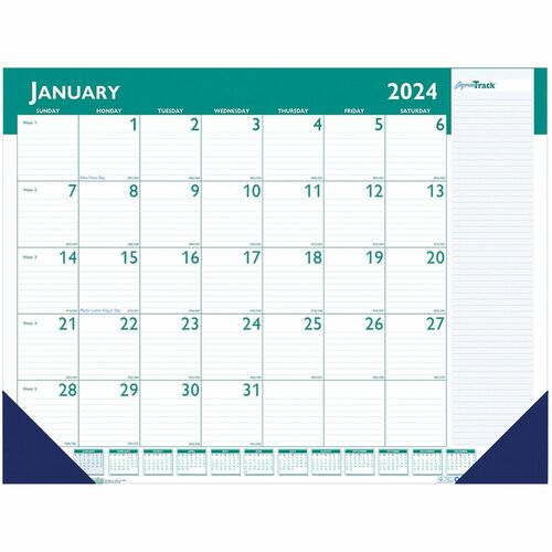 House of Doolittle ExpressTrack Desk Pad Calendar - Julian Dates - Monthly - 13 Month - January 2024 - January 2025 - 1 Month Single Page Layout - 22" x 17" Sheet Size - 2.50" x 2.75" Block - Desk Pad - Blue, Green - Paper - 1 Each