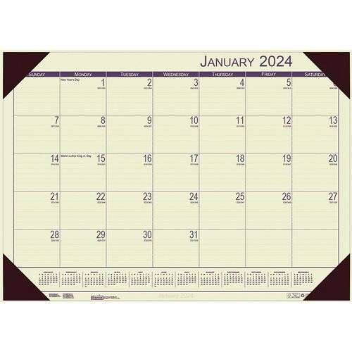House of Doolittle Ecotones Compact Calendar Desk Pads - Julian Dates - Monthly - 1 Year - January 2024 - December 2024 - 1 Month Single Page Layout - 22" x 17" Sheet Size - 2.88" x 2.25" Block - Desk Pad - Tan - Leatherette, Paper - Holder - 1 Each