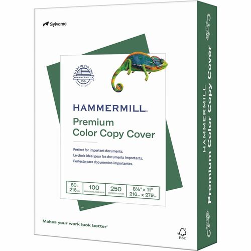 Hammermill Color Copy Cover for Color Copiers, Inkjet & Laser Printers - White - 100 Brightness - Letter - 8 1/2" x 11" - 80 lb Basis Weight - Extra Smooth - 250 / Pack - Acid-free, Jam-free - White