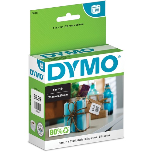 Dymo LabelWriter Square Multipurpose Labels White - 1" x 1" Length - Direct Thermal - White - 750 / Roll - Label Printer Labels - DYM30332