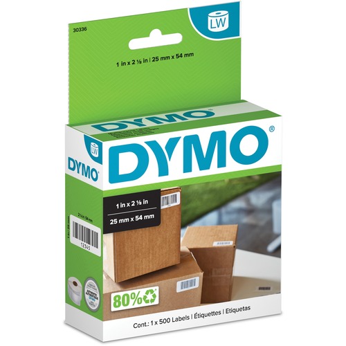 Dymo LabelWriter Small Multipurpose Labels - 1" x 2 1/8" Length - Direct Thermal - White - 500 / Roll - Multipurpose Labels - DYM30336