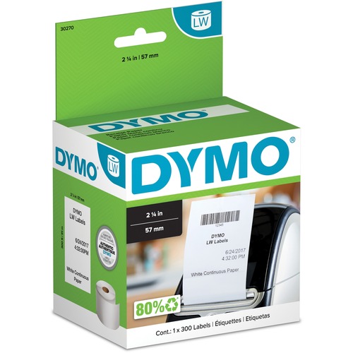 Dymo LabelWriters Continuous Roll Labels - 2 1/4" x 300 ft - 13.28 oz Basis Weight - White - 1 Roll