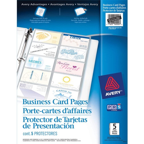 Avery® Untabbed Business Card Holder - 20 x Business Card, 3 x Binder - Clear - 5 / Pack