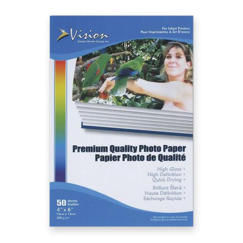 Vision Inkjet Photo Paper - White - 4" x 6" - Glossy - 50 / Pack - Photo Paper - VGM00043