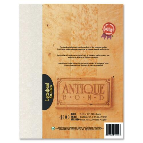 First Base Bond Paper - Aged - Recycled - Letter - 8 1/2" x 11" - 24 lb Basis Weight - 400 / Pack