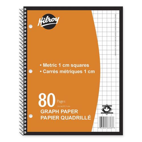Hilroy Metric Graph Paper Coil Notebook - 80 Sheets - Coilock - Front Ruling Surface - 8" x 10 1/2" - White Paper - 1Each