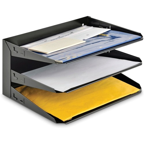 MMF Horizontal Desk File Trays - 3 Tier(s) - 12.1" Height x 12" Width x 8.8" Depth - Desktop - Scratch Resistant, Chip Resistant, Label Holder, Durable - 20% Recycled - Steel - 1 Each
