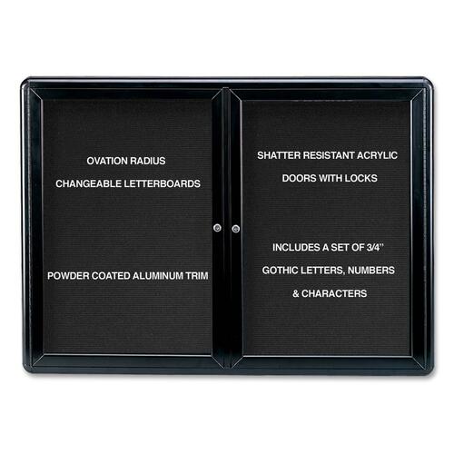 Ghent Ovation OVK2-B Changeable Letter Board - 34" (863.60 mm) Height x 47" (1193.80 mm) Width - Black Aluminum Frame - 1 Each