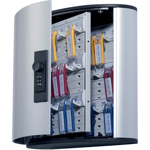 DURABLE® Brushed Aluminum Combo Lock 36-Key Cabinet - 11-3/4" W x 11" H x 4-5/8" D - Combination Locking Door - Aluminum