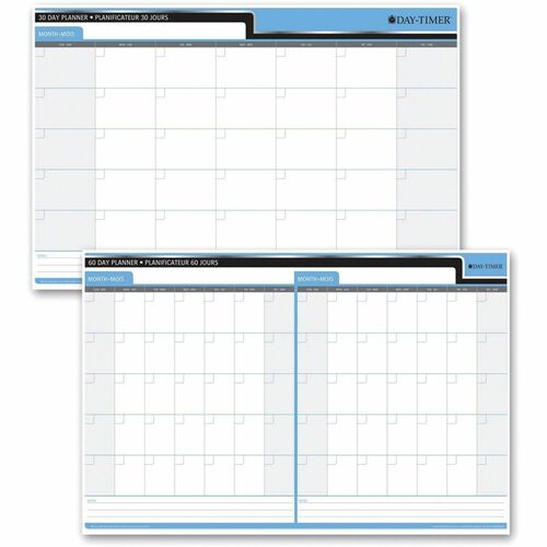 Quartet 30/60 Day Laminated Planner - Monthly - 24" x 36" Sheet Size - Bilingual - 1 Each