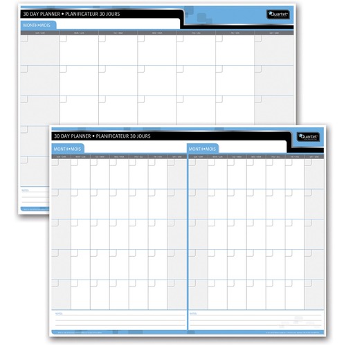 Quartet 30/60 Day Laminated Planner - 23" x 30" Sheet Size - Bilingual - 1 Each - Wall Planners & Organizers - DTM59735