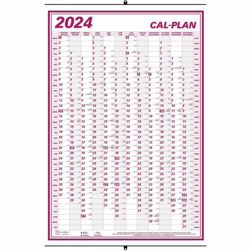 Blueline Wall Calendar - Yearly - January 2021 till December 2021 - 24" x 36" Sheet Size - Bilingual, Laminated, Erasable, Eyelet - 1 Each - Wall Calendars - BLIC177367