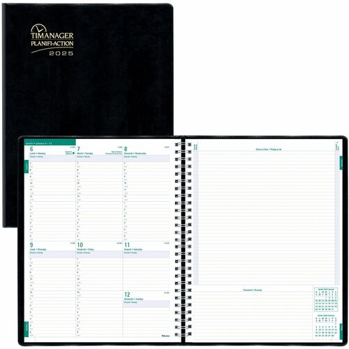 Blueline Blueline 13-Month Timanager Weekly Planner - Business - Weekly - December 2022 till December 2023 - 7:00 AM to 6:30 PM - Half-hourly - 11" x 8 1/2" Sheet Size - Black - Vinyl - Bilingual, Address Directory, Phone Directory - 1 Each
