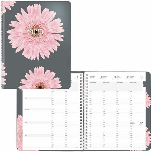 Blueline Blueline 13-Month Pink Daisy Weekly Planner - Weekly - 13 Month - December 2023 - December 2024 - 7:00 AM to 7:30 PM - Half-hourly, 7:00 AM to 4:00 PM - Hourly - 6 3/4" x 8 1/2" Sheet Size - Twin Wire - Pink - Bilingual, Soft Cover - 1 Each