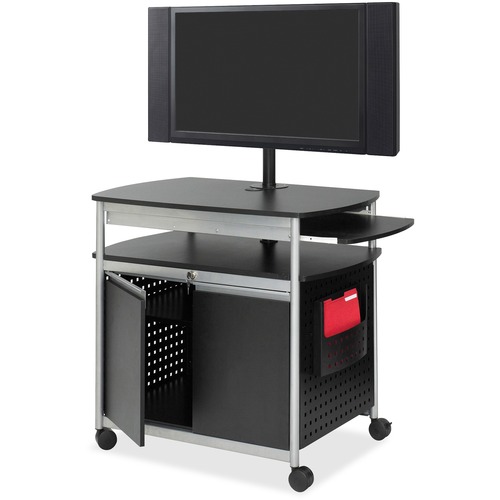 Safco Scoot Flat Panel Multimedia Display Cart - 68" (1727.20 mm) Height x 39.50" (1003.30 mm) Width x 27" (685.80 mm) Depth - Steel - Black, Silver - Projector Stands & Carts - SAF8941BL
