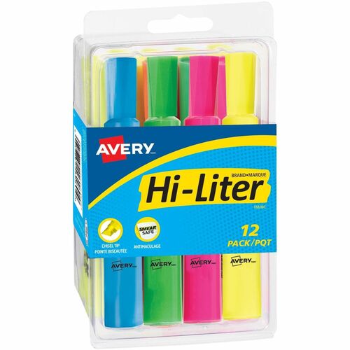 Avery® Desk Style HI-LITER®, Assorted Colours, 12/pk - Chisel Marker Point - Assorted Ink - 12 / Pack