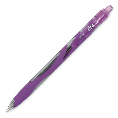 Zebra Pen OLA Retractable Ballpoint Pen - Medium Pen Point - Retractable - Purple - Translucent Rubber Barrel - 12 / Box