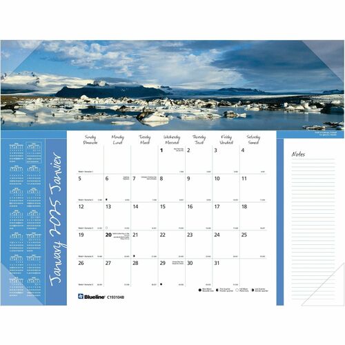 Blueline Image Collection World Panorama Desk Pad Calendar - Monthly - 1 Year - January till December - 1 Month Single Page Layout - 17" x 21 1/4" Sheet Size - Desk Pad - Vinyl, Chipboard - Bilingual, Notepad