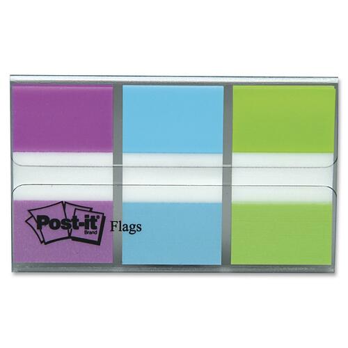 Post-it® Flag Assortment with Dispenser - 20 x Blue, 20 x Purple, 20 x Green - Removable - 1 / Pack - Flags - MMM680PBGB