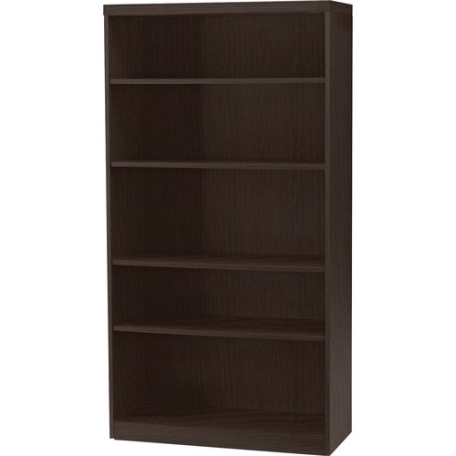 Safco Aberdeen Series 5-Shelf, Bookcase - 36" x 12" x 68.8" - 5 Shelve(s) - Material: Medium Density Fiberboard (MDF), Laminate - Finish: Mocha - Adjustable Shelf, Cable Management, Grommet, Leveler