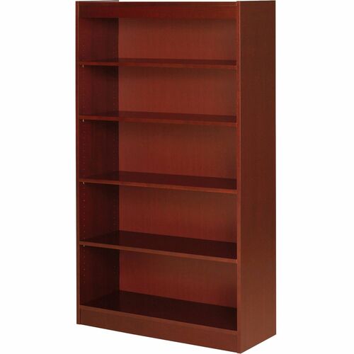 Lorell Panel End Hardwood Veneer Bookcase - 36" x 12" x 0.8" x 60" - 5 Shelve(s) - 4 Adjustable Shelf(ves) - Material: Veneer - Finish: Cherry